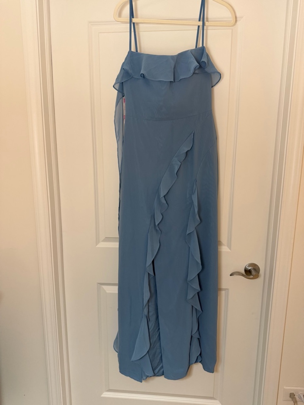 Azazie Dusty Blue Ruffle Maxi Dress